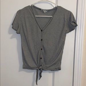 Black and white stripe button shirt